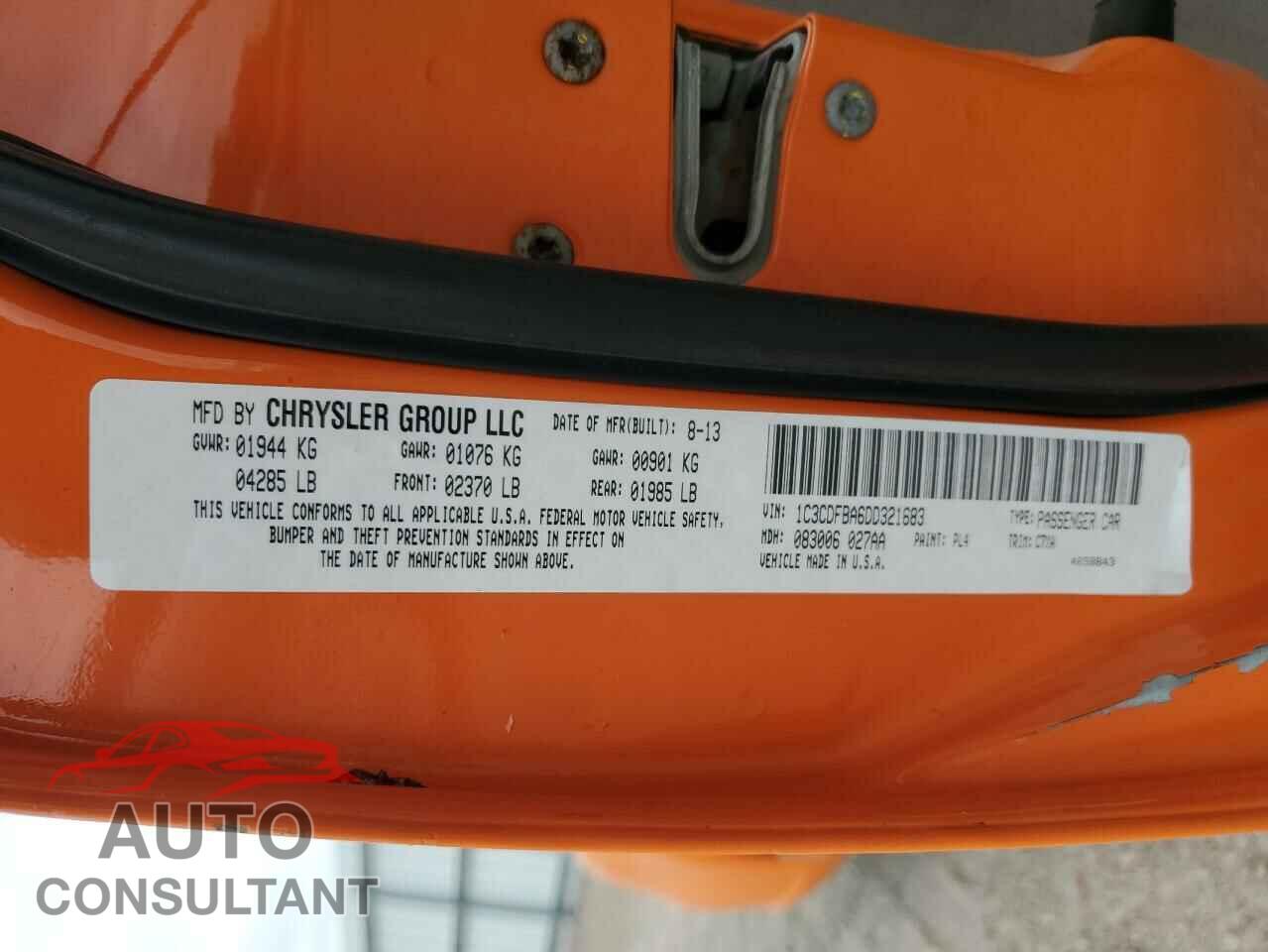 DODGE DART 2013 - 1C3CDFBA6DD321683