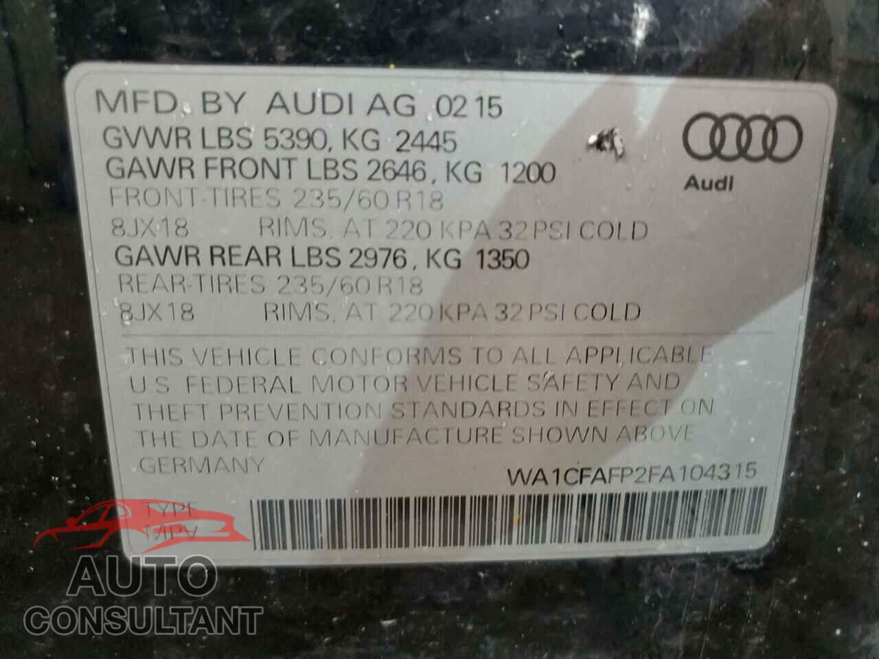 AUDI Q5 2015 - WA1CFAFP2FA104315