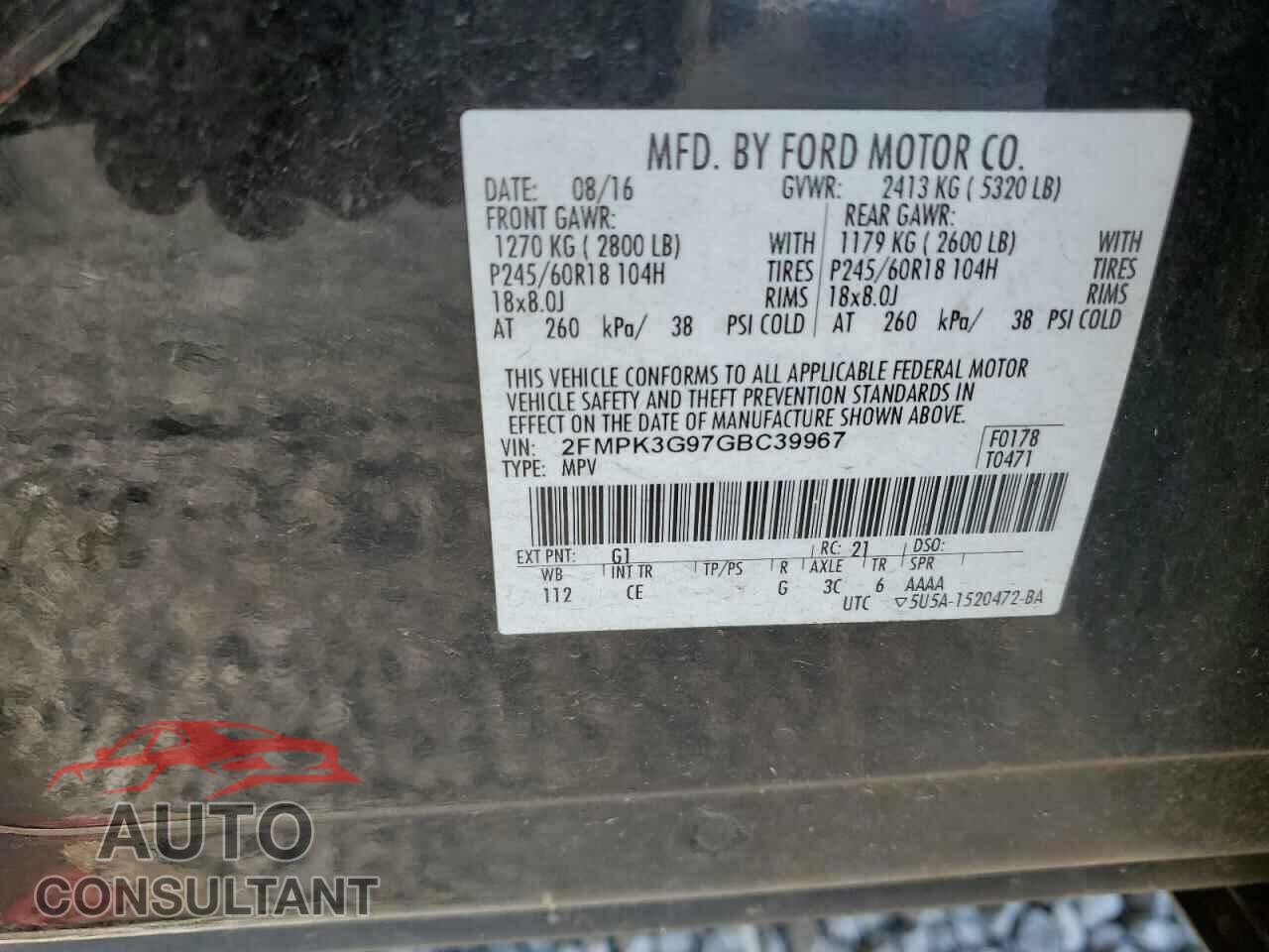 FORD EDGE 2016 - 2FMPK3G97GBC39967