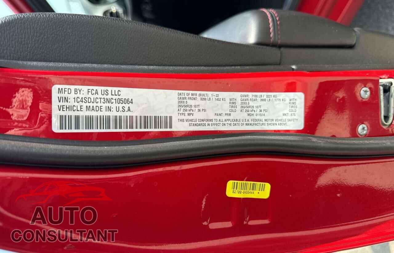 DODGE DURANGO 2022 - 1C4SDJCT3NC105064