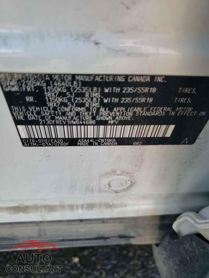 TOYOTA RAV4 2017 - 2T3DFREV1HW644686