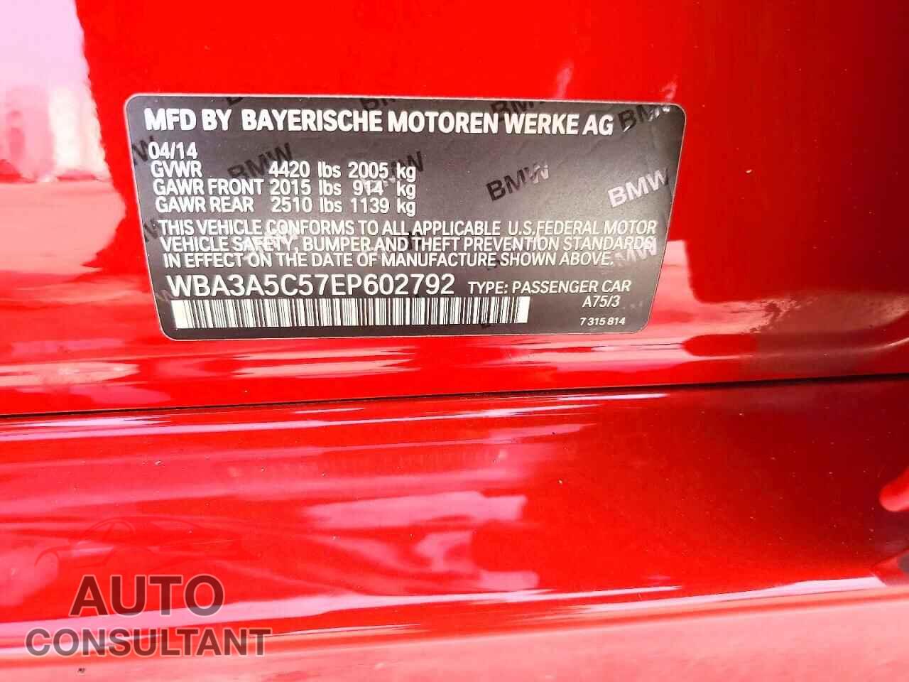 BMW 3 SERIES 2014 - WBA3A5C57EP602792