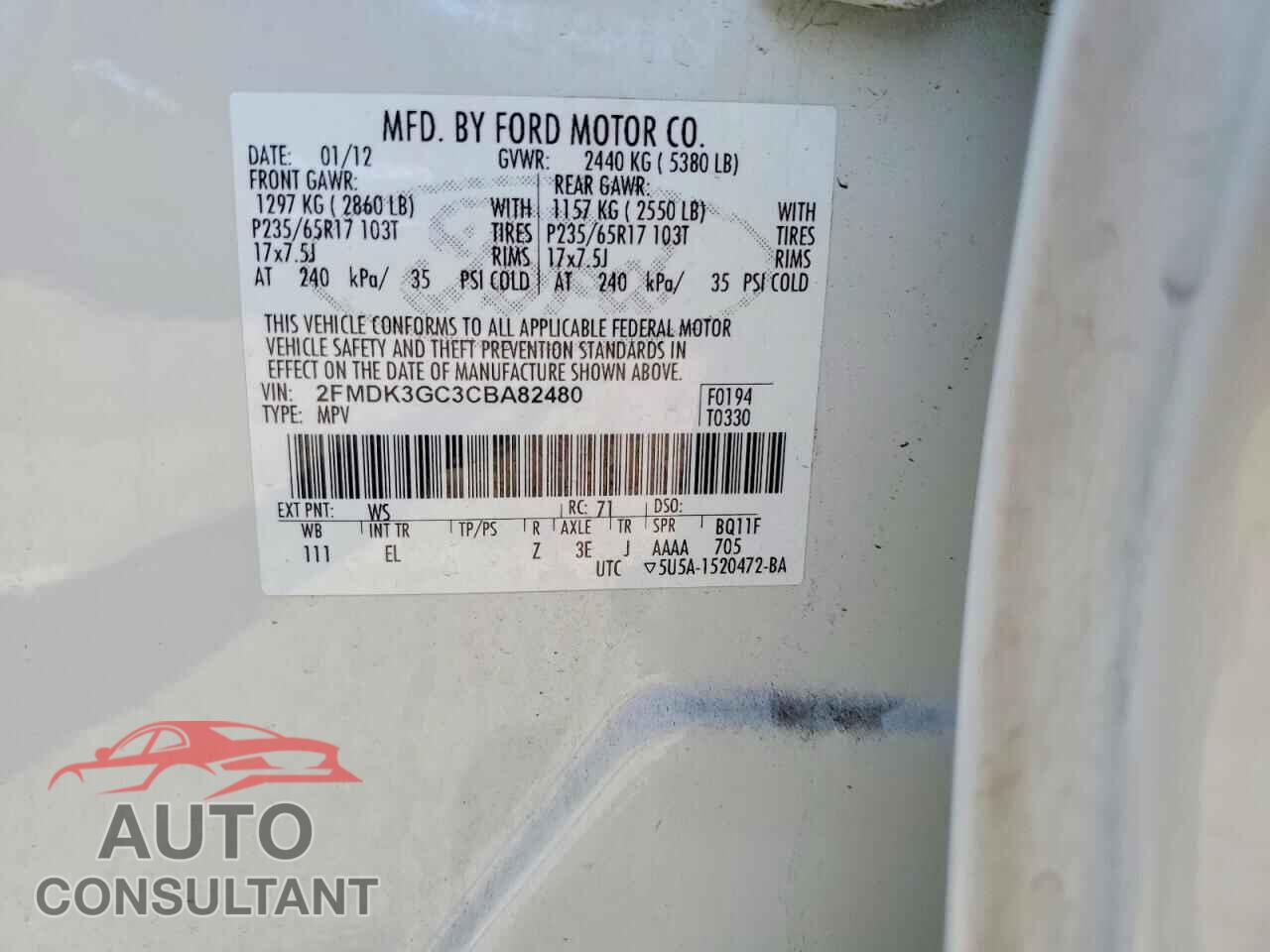 FORD EDGE 2012 - 2FMDK3GC3CBA82480