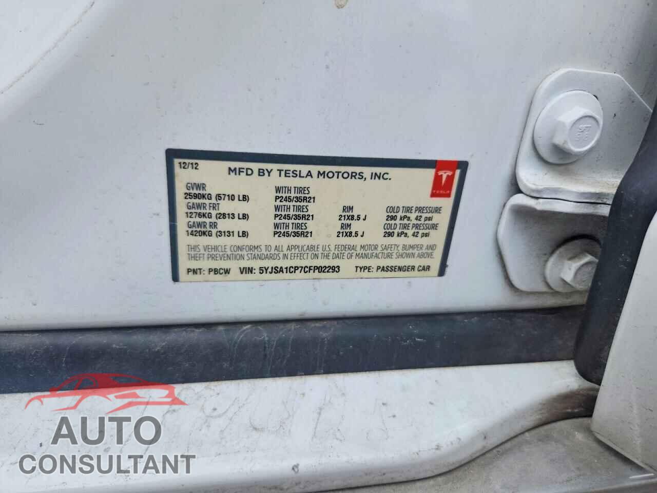 TESLA MODEL S 2012 - 5YJSA1CP7CFP02293