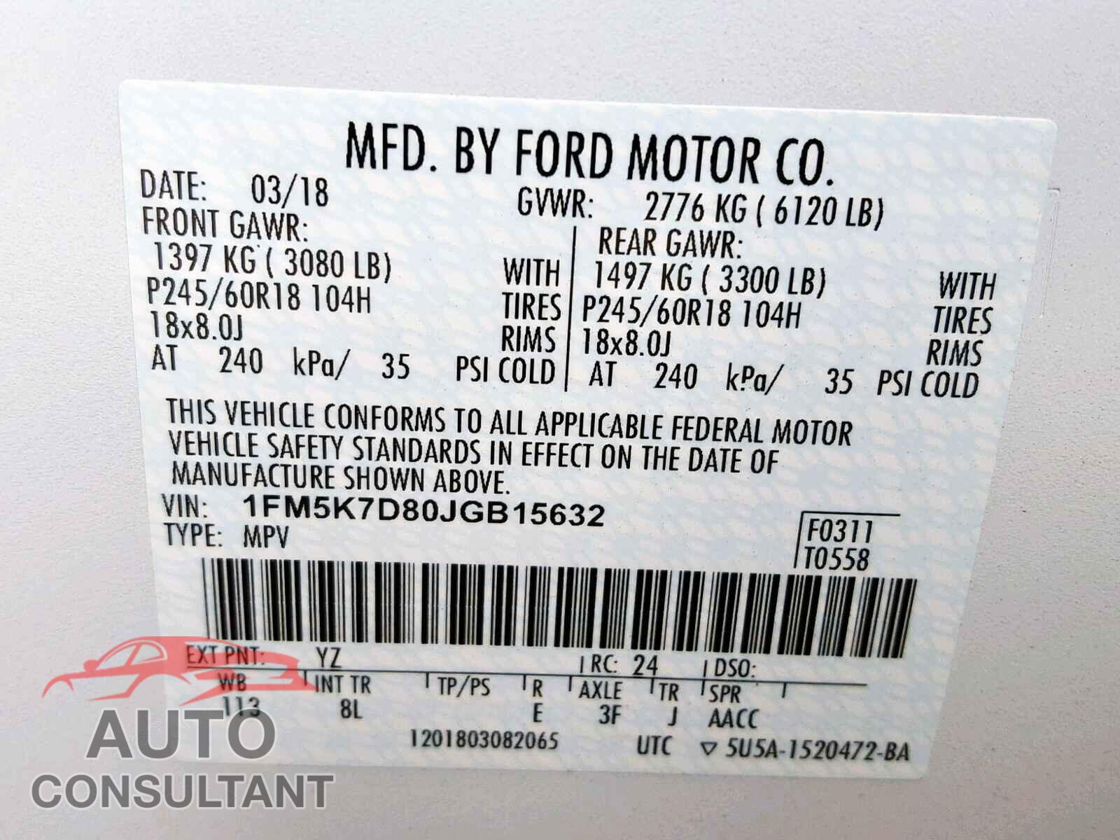 FORD EXPLORER X 2018 - 1FM5K7D80JGB15632