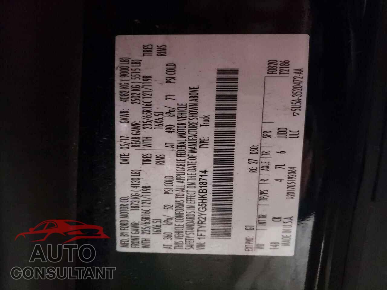 FORD TRANSIT 2017 - 1FTYR2YG5HKB18714