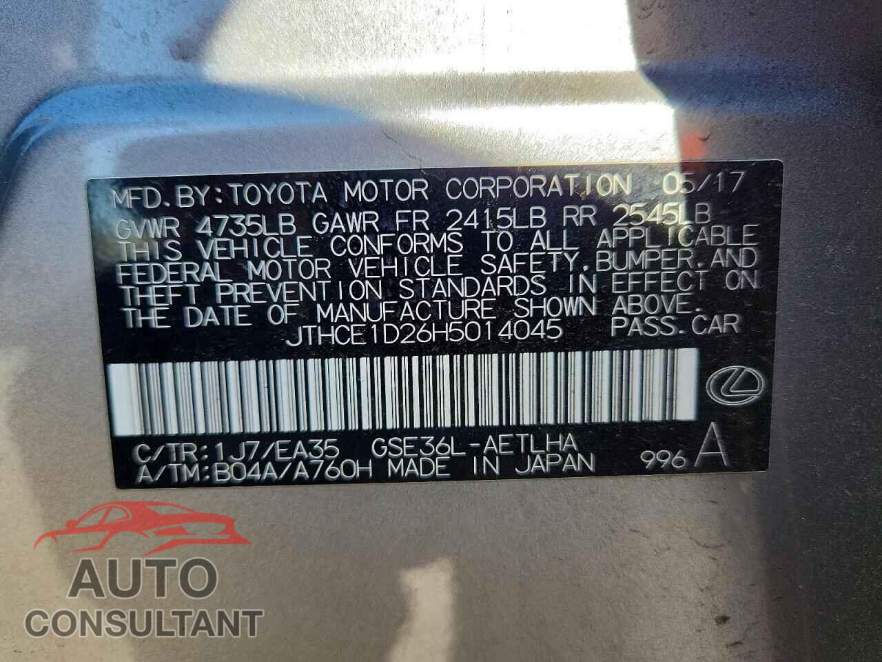 LEXUS IS 2017 - JTHCE1D26H5014045