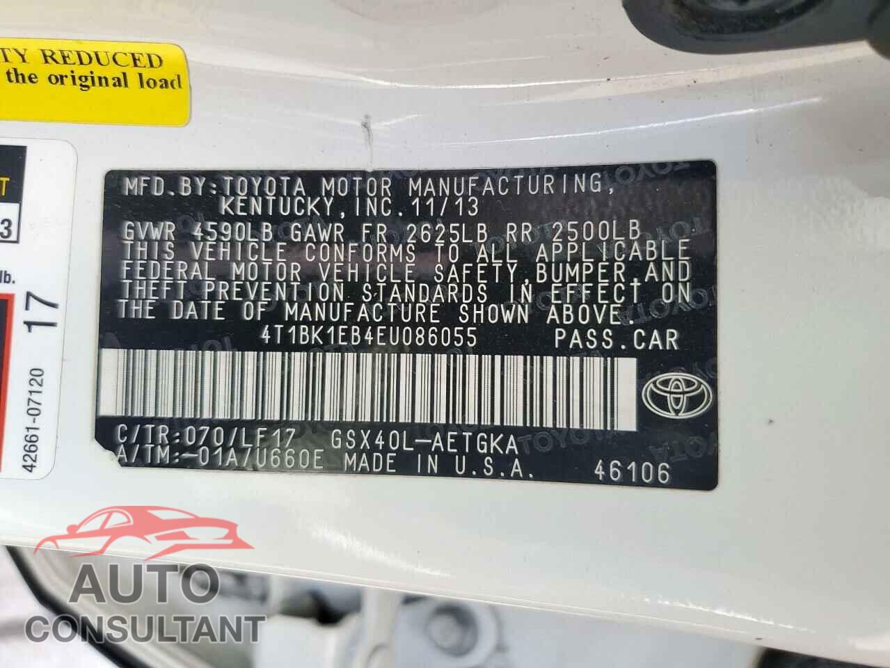 TOYOTA AVALON 2014 - 4T1BK1EB4EU086055