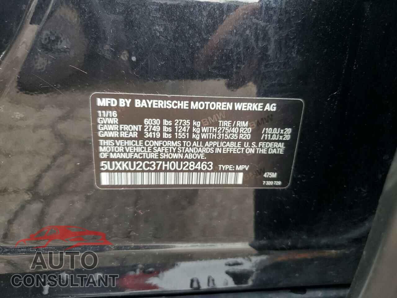 BMW X6 2017 - 5UXKU2C37H0U28463