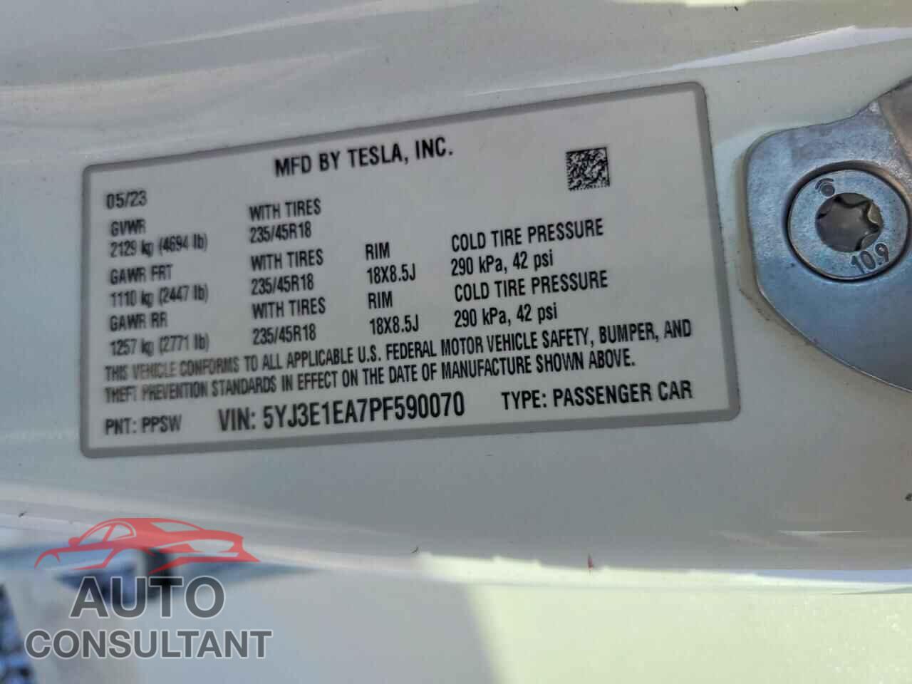 TESLA MODEL 3 2023 - 5YJ3E1EA7PF590070