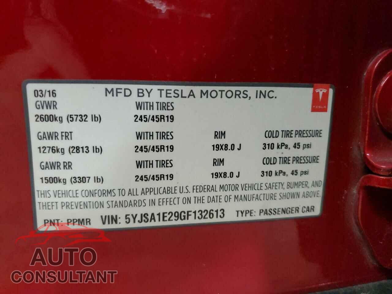 TESLA MODEL S 2016 - 5YJSA1E29GF132613