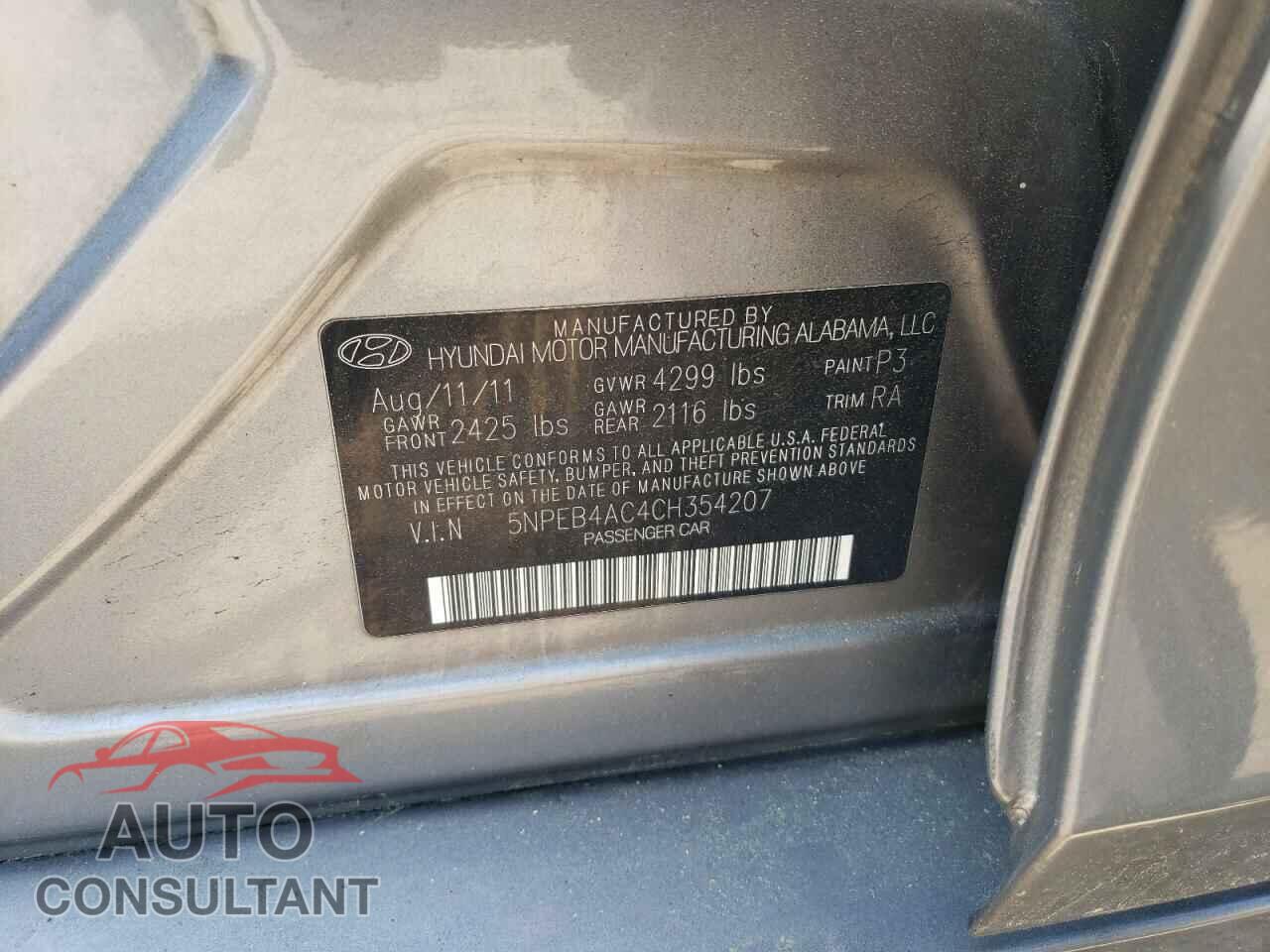 HYUNDAI SONATA 2012 - 5NPEB4AC4CH354207