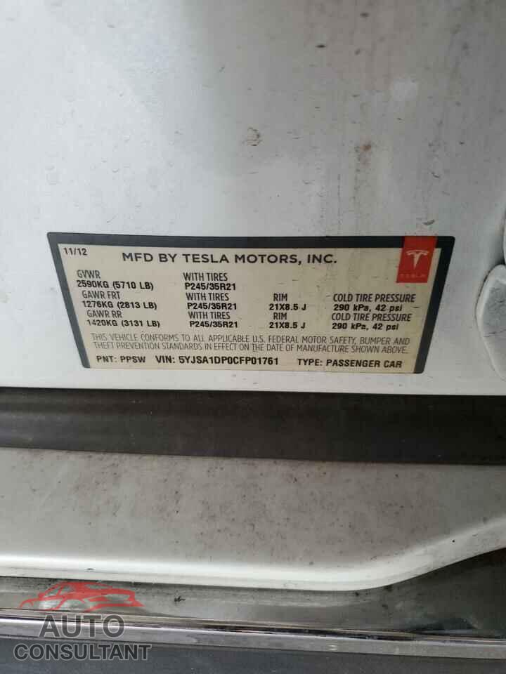 TESLA MODEL S 2012 - 5YJSA1DP0CFP01761