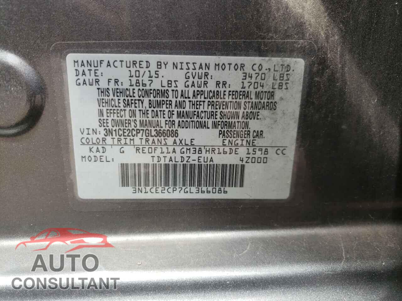 NISSAN VERSA 2016 - 3N1CE2CP7GL366086