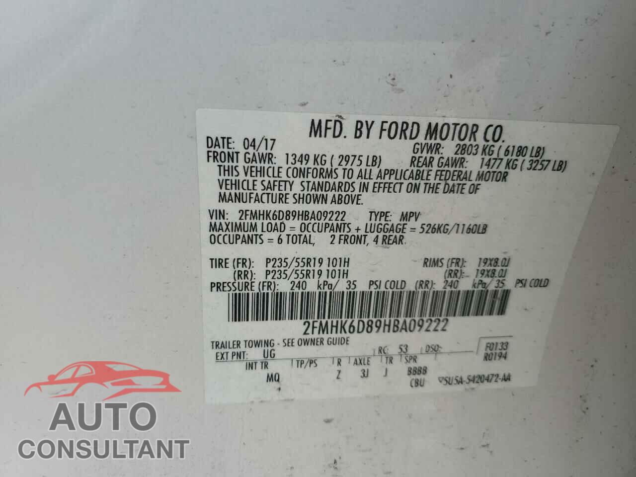 FORD FLEX 2017 - 2FMHK6D89HBA09222
