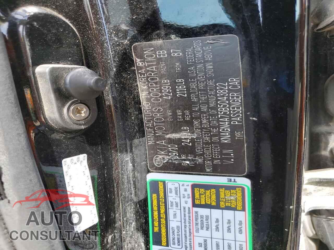 KIA OPTIMA 2011 - KNAGN4A75B5043822