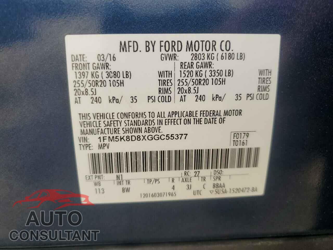 FORD EXPLORER 2016 - 1FM5K8D8XGGC55377