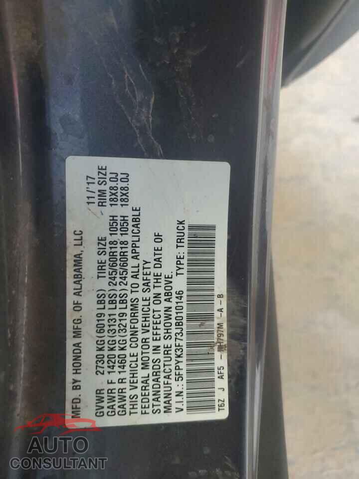 HONDA RIDGELINE 2018 - 5FPYK3F73JB010146