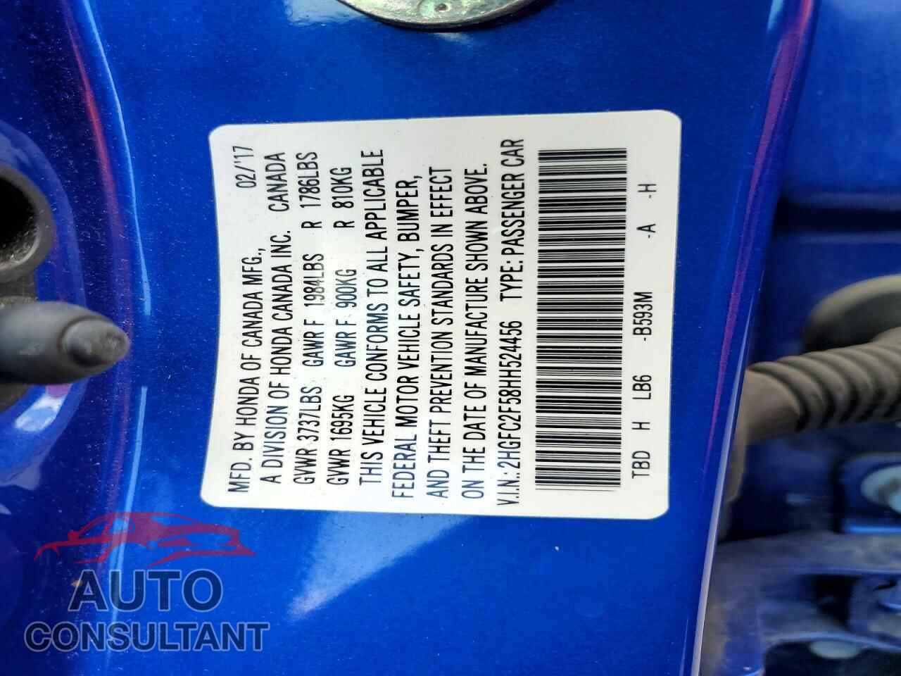 HONDA CIVIC 2017 - 2HGFC2F58HH524456