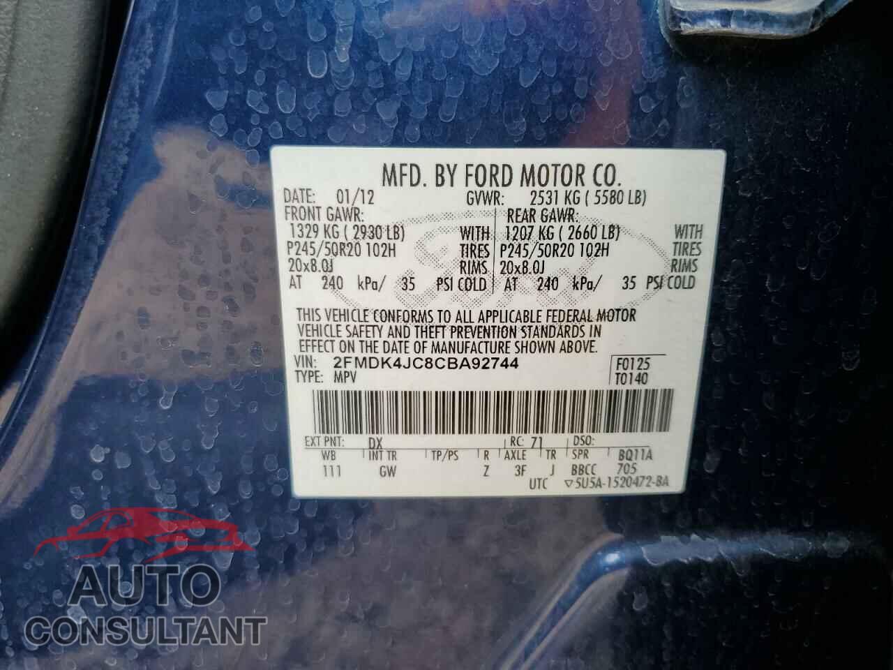 FORD EDGE 2012 - 2FMDK4JC8CBA92744