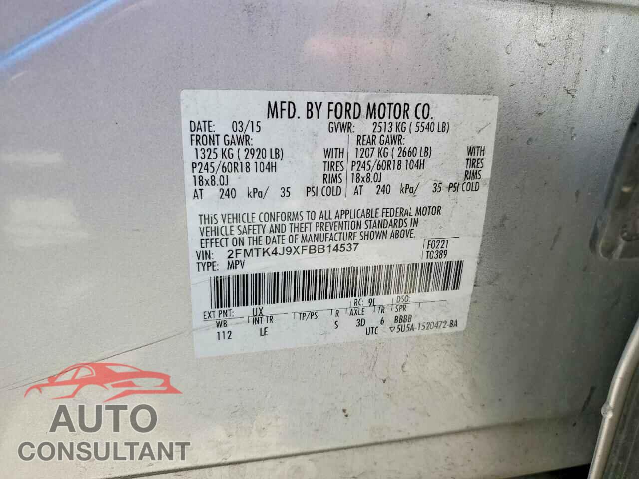 FORD EDGE 2015 - 2FMTK4J9XFBB14537