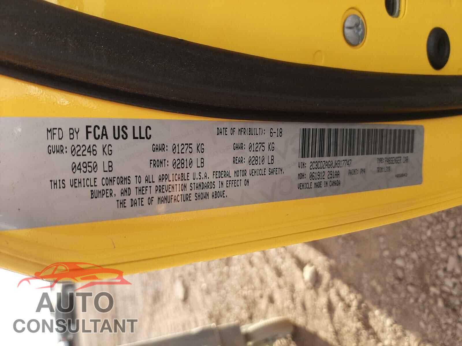 DODGE CHALLENGER 2018 - 2C3CDZAG0JH317747