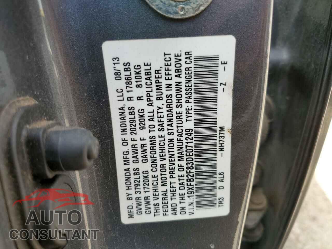 HONDA CIVIC 2013 - 19XFB2F83DE071249