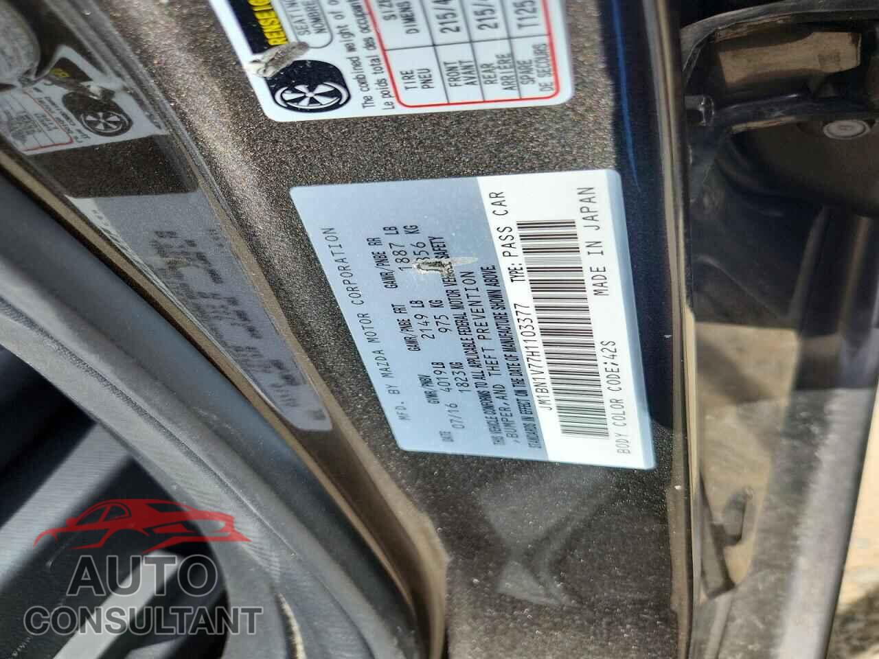 MAZDA 3 2017 - JM1BN1V77H1103377
