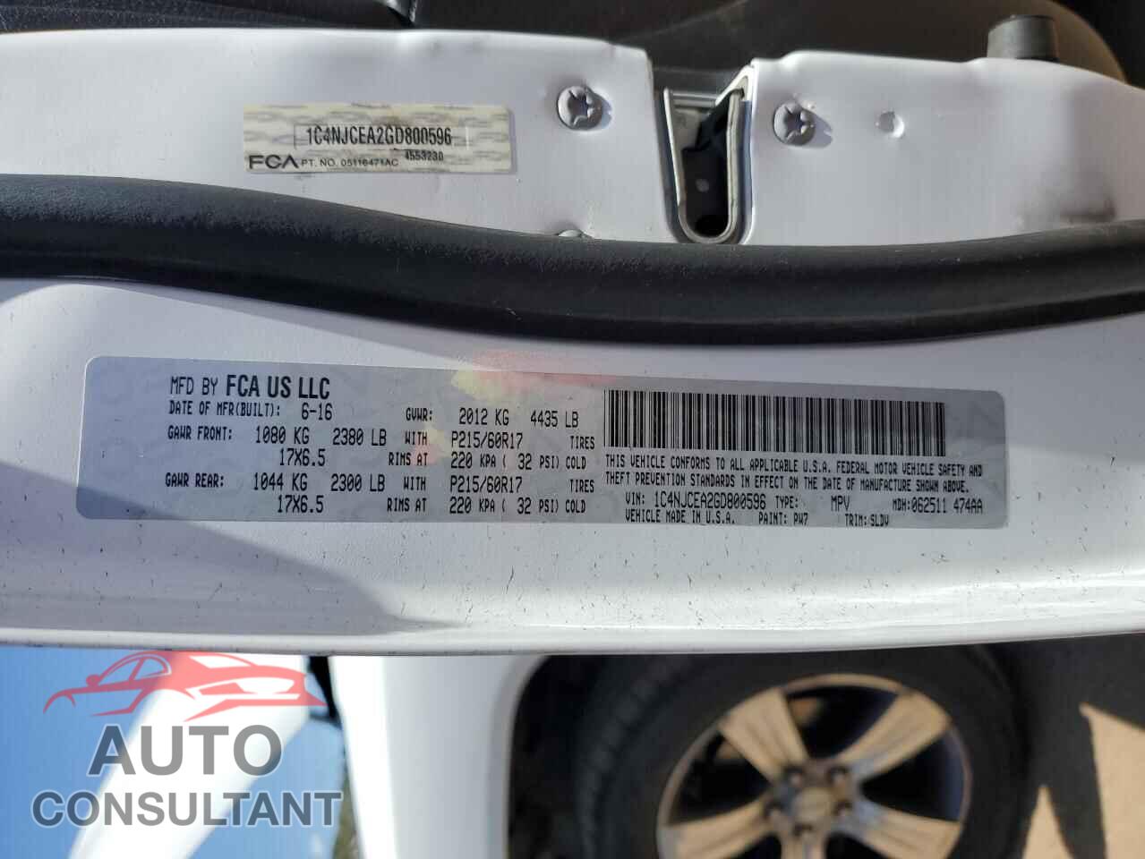 JEEP COMPASS 2016 - 1C4NJCEA2GD800596