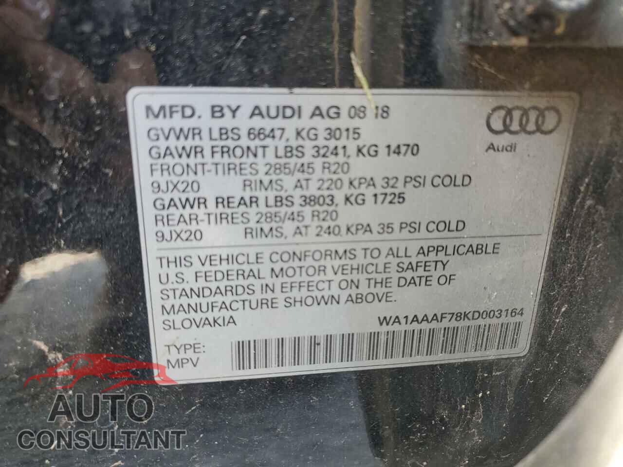 AUDI Q7 2019 - WA1AAAF78KD003164