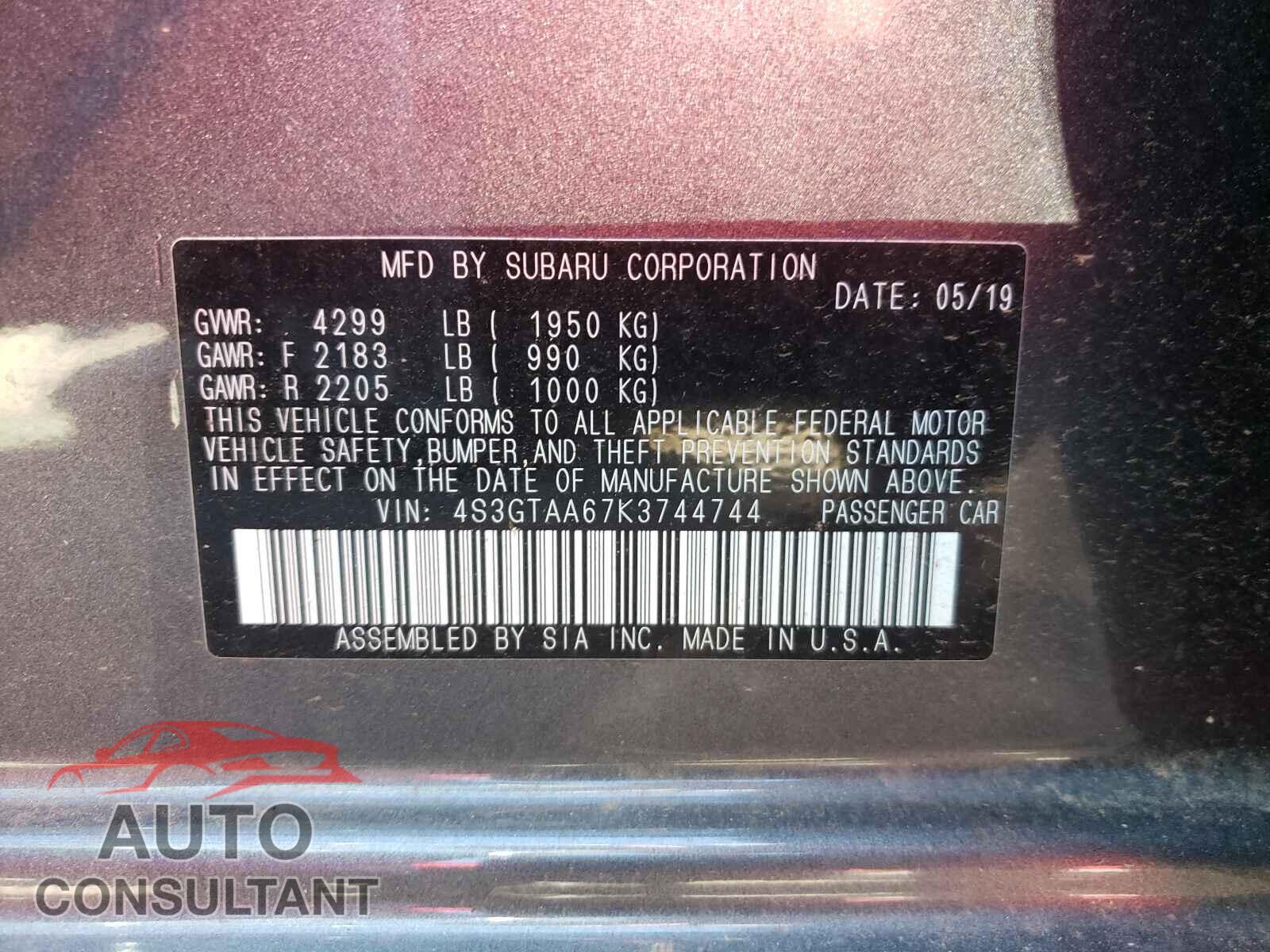 SUBARU IMPREZA 2019 - 4S3GTAA67K3744744