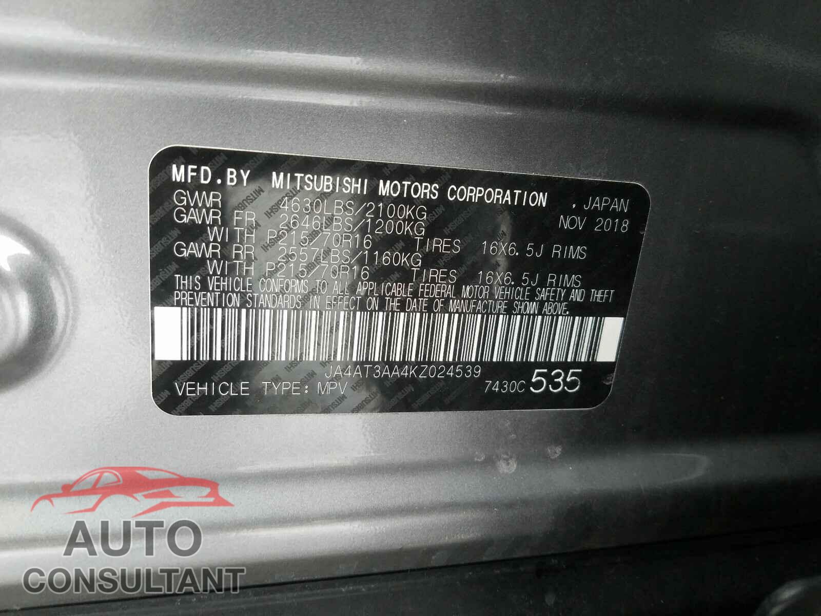 MITSUBISHI ECLIPSE 2019 - JA4AT3AA4KZ024539