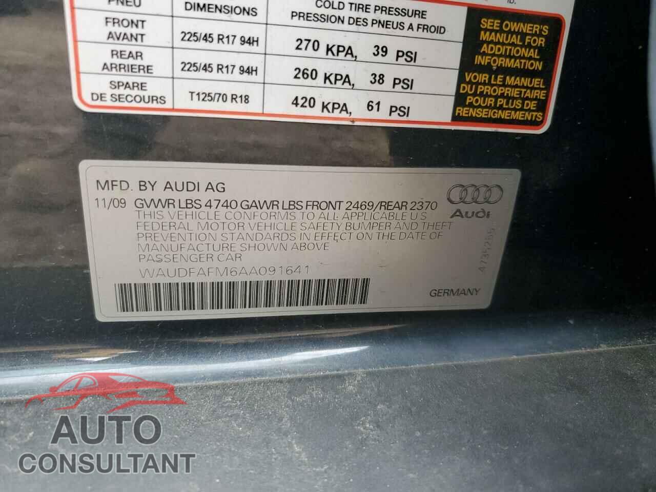 AUDI A3 2010 - WAUDFAFM6AA091641