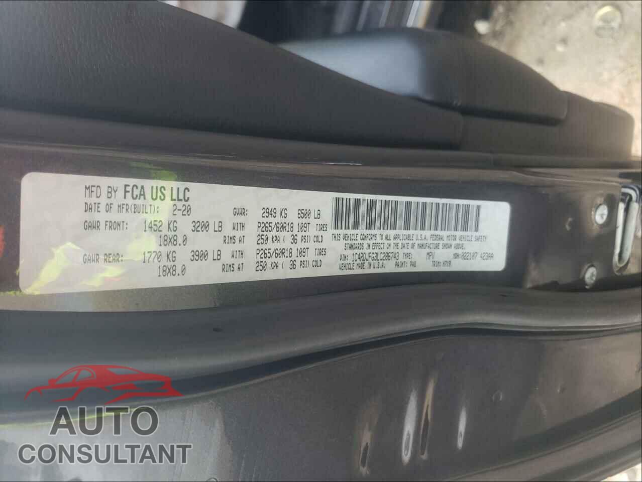 DODGE DURANGO 2020 - 1C4RDJFG3LC286743
