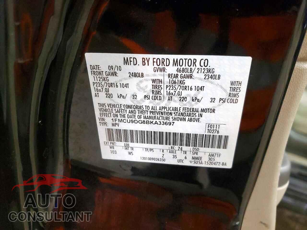 FORD ESCAPE 2011 - 1FMCU9DG8BKA33697