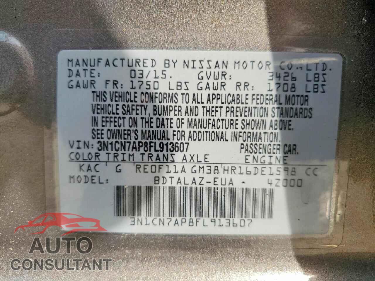 NISSAN VERSA 2015 - 3N1CN7AP8FL913607