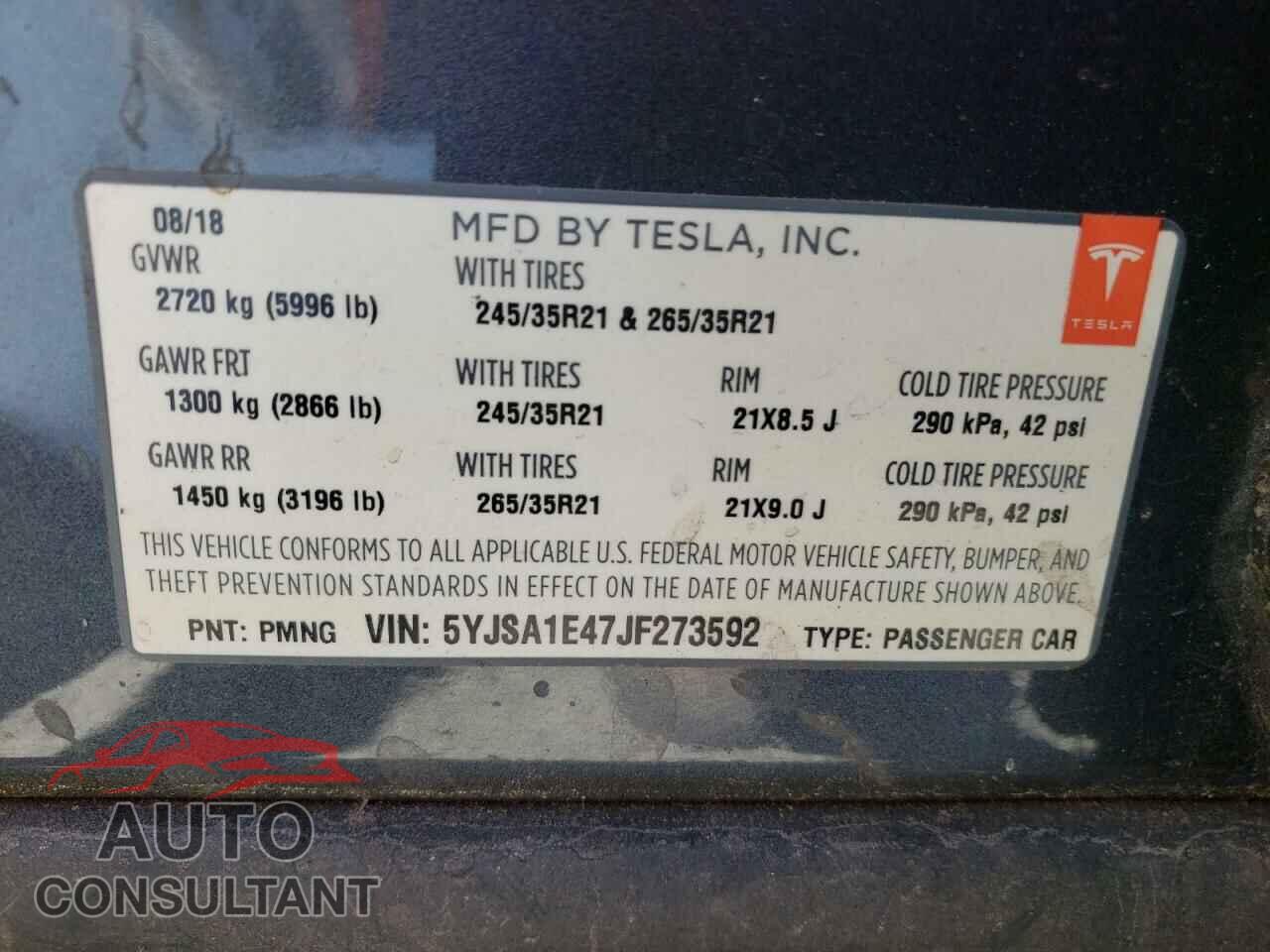TESLA MODEL S 2018 - 5YJSA1E47JF273592