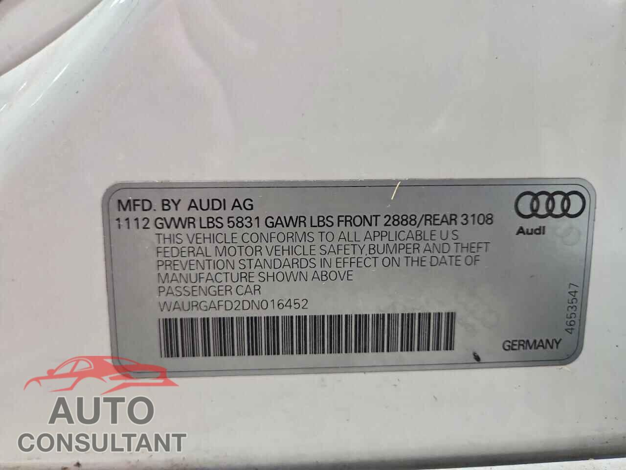 AUDI A8 2013 - WAURGAFD2DN016452