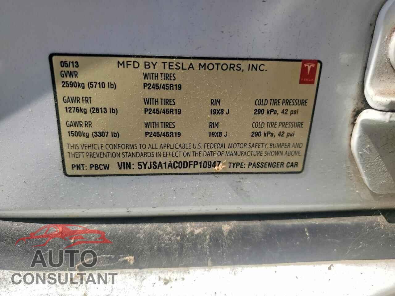 TESLA MODEL S 2013 - 5YJSA1AC0DFP10947