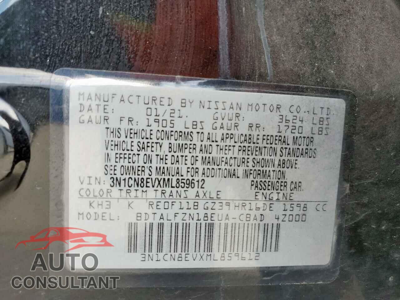 NISSAN VERSA 2021 - 3N1CN8EVXML859612