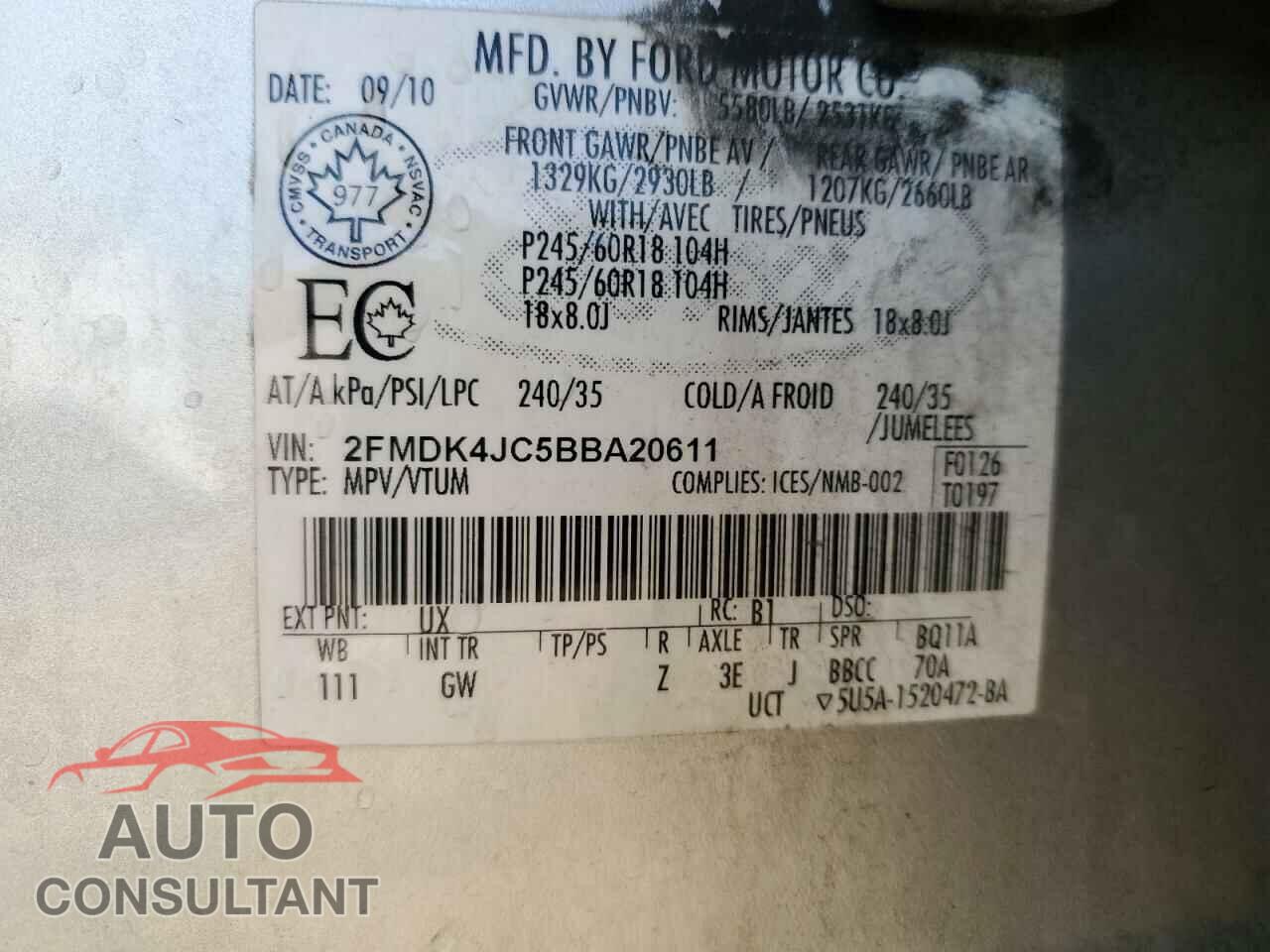 FORD EDGE 2011 - 2FMDK4JC5BBA20611