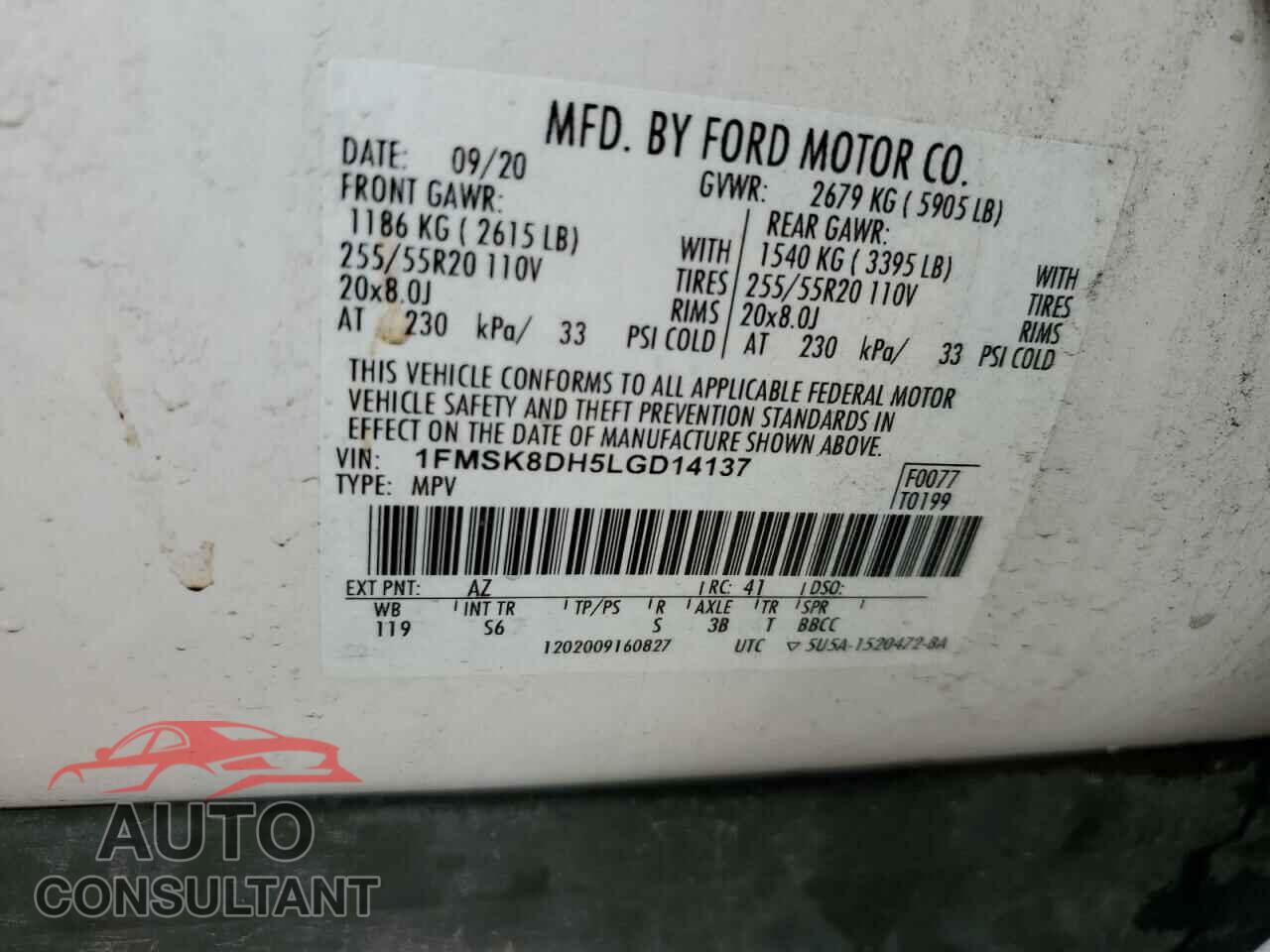 FORD EXPLORER 2020 - 1FMSK8DH5LGD14137