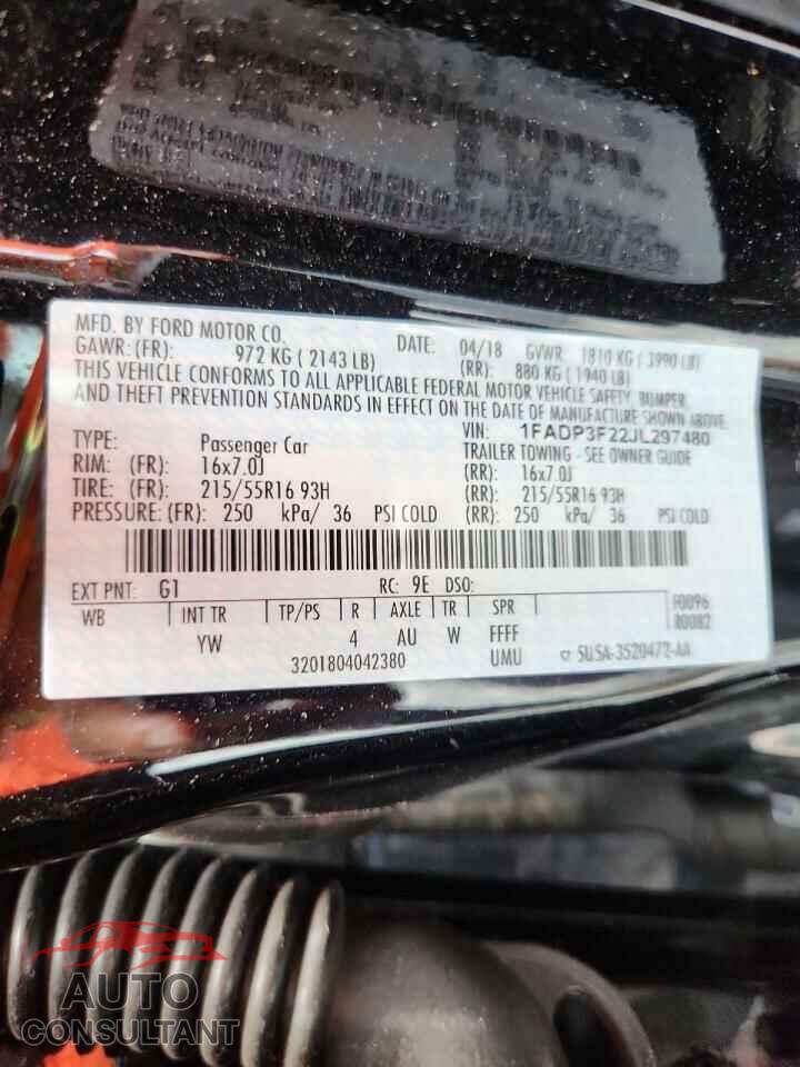 FORD FOCUS 2018 - 1FADP3F22JL297480