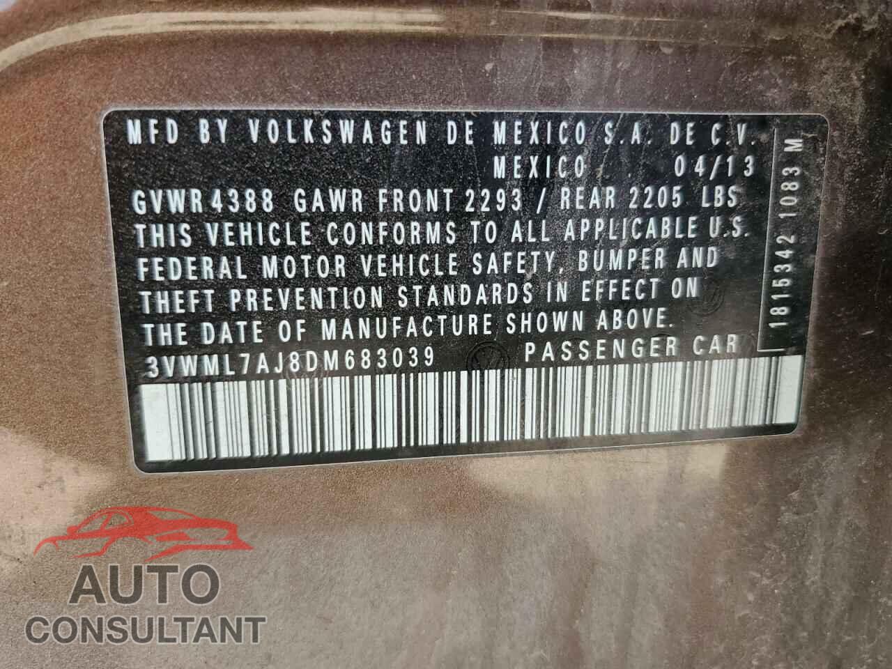 VOLKSWAGEN JETTA 2013 - 3VWML7AJ8DM683039