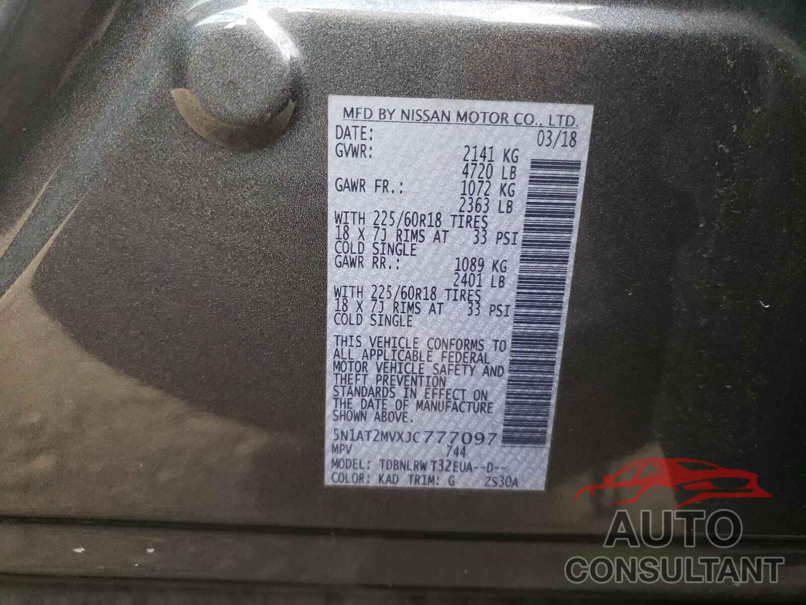 NISSAN ROGUE 2018 - 5N1AT2MVXJC777097