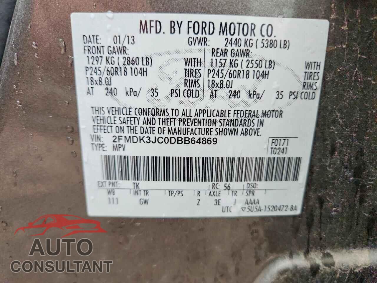FORD EDGE 2013 - 2FMDK3JC0DBB64869