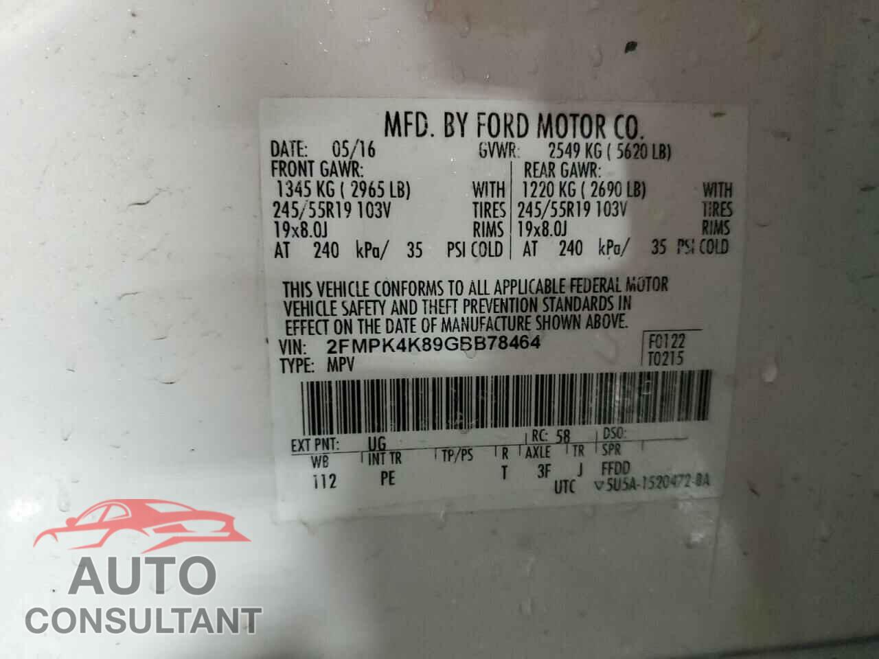 FORD EDGE 2016 - 2FMPK4K89GBB78464