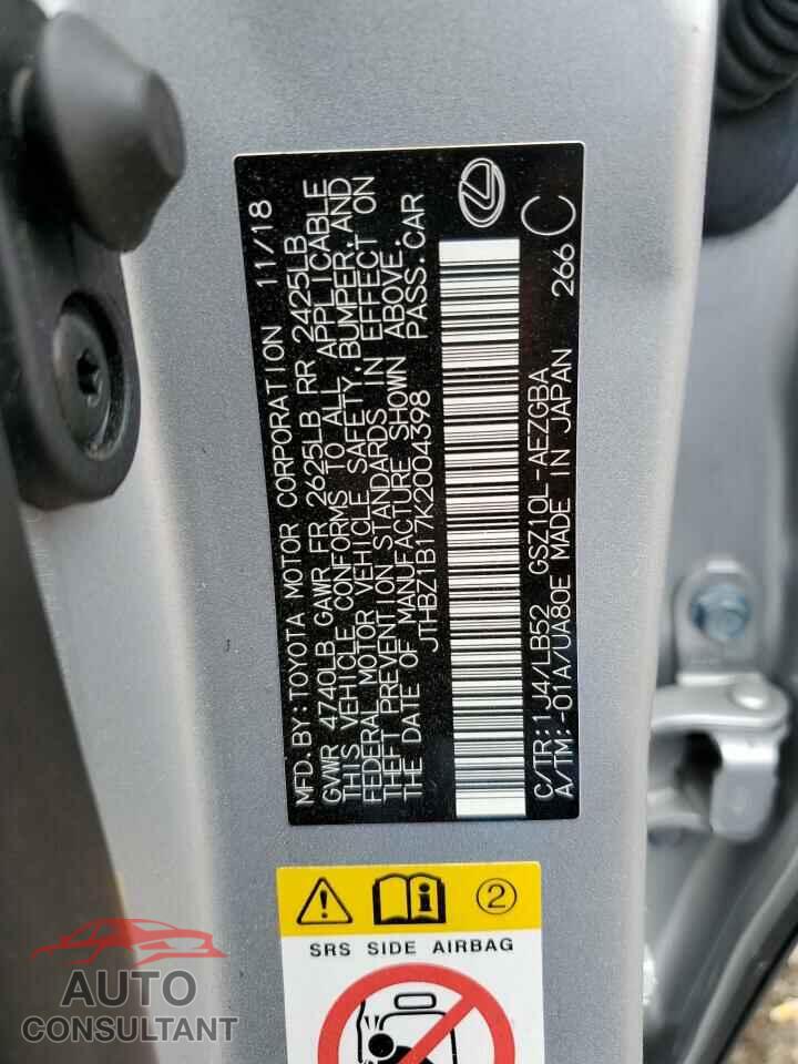 LEXUS ES350 2019 - JTHBZ1B17K2004398