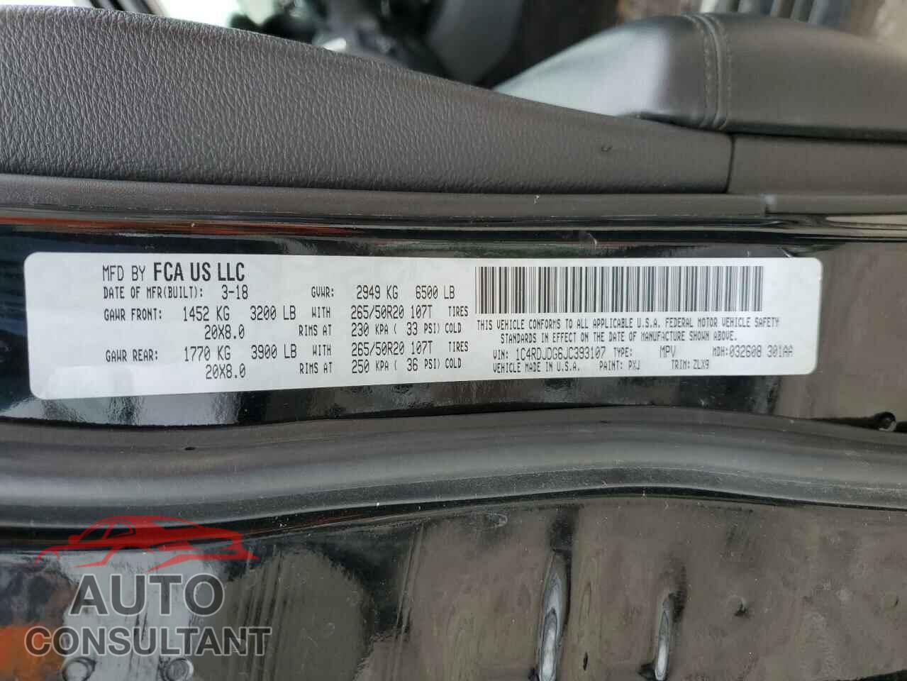DODGE DURANGO 2018 - 1C4RDJDG6JC393107