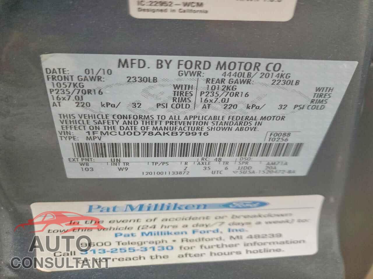 FORD ESCAPE 2010 - 1FMCU0D78AKB79916